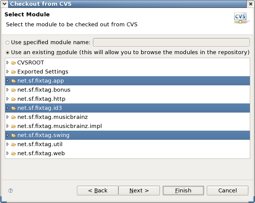 Selecting modules in the CVS Repository