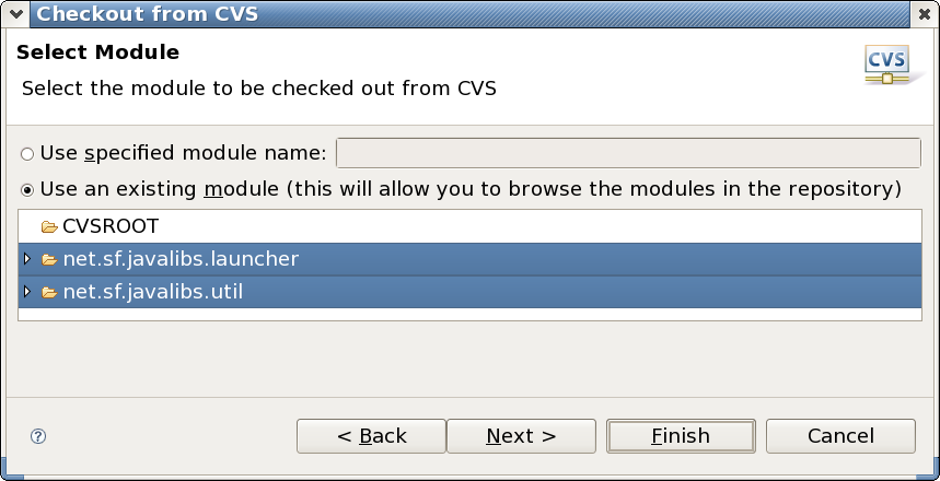 Selecting modules in the CVS Repository